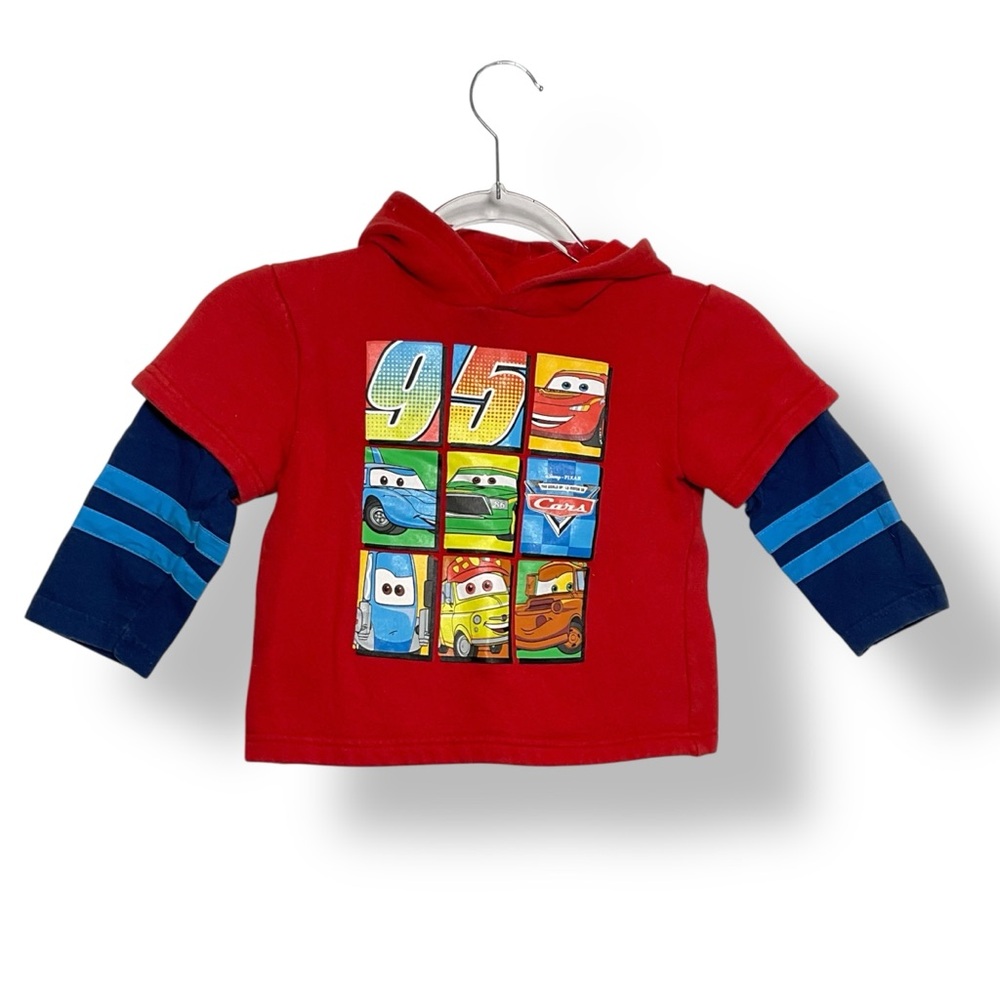 Disney Cars Hooded Top Tee T-Shirt Red Blue Sweatshirt‎ Boys Size 3